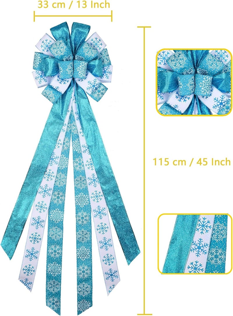 BUVANE Christmas Tree Topper,48x13 inches Large Toppers Bow with Snowflake Pattern for Christmas Decoration - Image 2